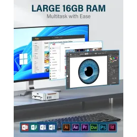 KAMRUI 4K Mini PC 16GB DDR4 RAM 512GB SSD ROM, Intel 12th Alder Lake-N95 4 Core Processor,windows 11 home, WiFI/BT,Office mini PC