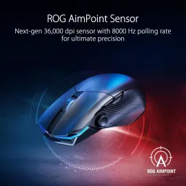 Asus ROG Chakram X Origin Gaming Mouse, Tri-mode connectivity (2.4GHz RF, Bluetooth, Wired), 36000 DPI sensor, 11 programmable buttons, Detachable joystick, Paracord cable, Black