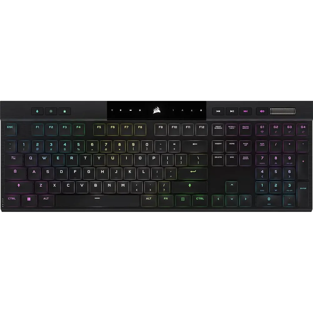 Corsair K100 AIR Wireless RGB Mechanical Gaming Keyboard - Ultra-Thin, Sub-1ms Slipstream , Low-Latency Bluetooth, Cherry MX Ultra Low Profile Keyswitches - NA Layout, QWERTY - Black