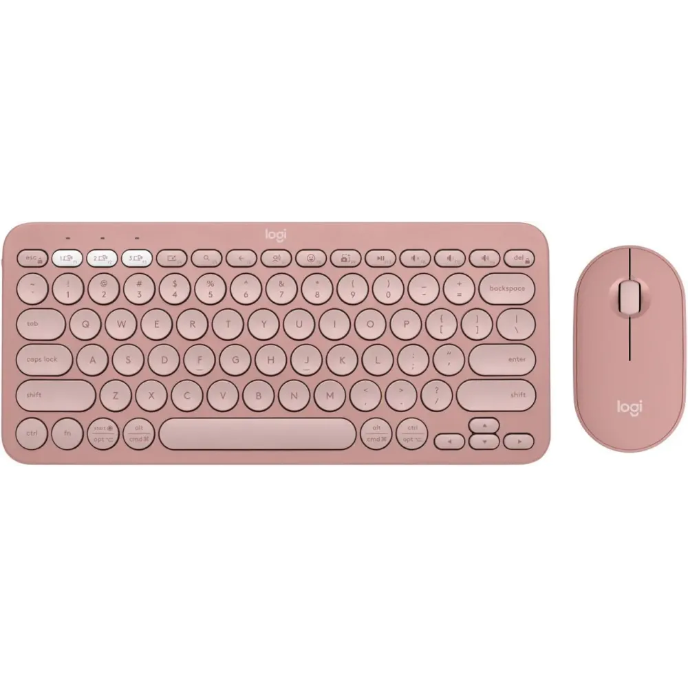 Logitech Pebble 2 Combo Wireless Quiet Keyboard and Mouse, Customisable, Logi Bolt, Bluetooth, Easy-Switch for Windows, macOS, iPadOS, Chrome - Tonal Rose