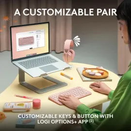 Logitech Pebble 2 Combo Wireless Quiet Keyboard and Mouse, Customisable, Logi Bolt, Bluetooth, Easy-Switch for Windows, macOS, iPadOS, Chrome - Tonal Rose