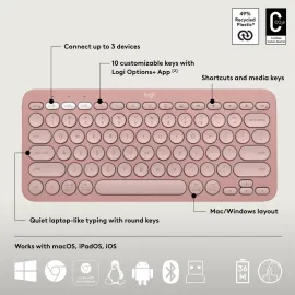 Logitech Pebble 2 Combo Wireless Quiet Keyboard and Mouse, Customisable, Logi Bolt, Bluetooth, Easy-Switch for Windows, macOS, iPadOS, Chrome - Tonal Rose