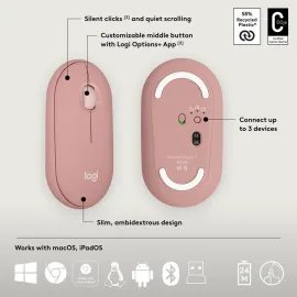 Logitech Pebble 2 Combo Wireless Quiet Keyboard and Mouse, Customisable, Logi Bolt, Bluetooth, Easy-Switch for Windows, macOS, iPadOS, Chrome - Tonal Rose