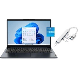 Lenovo IdeaPad 1i 15.6 inch FHD Laptop | Intel Core i5-1235U | Intel Iris Xe Graphics | HDMI | Abyss Blue| 16GB RAM | 512GB SSD | Windows 10 S | Bundle with USB 3.0 Hub