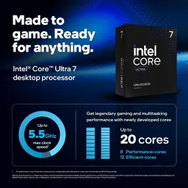 Intel Core Ultra 7 265KF - Core Ultra 7 (Series 2) Arrow Lake 20-Core (8P+12E), LGA 1851, 125W Desktop Processor