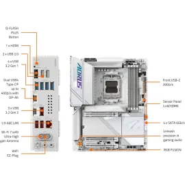 GIGABYTE X870E AORUS PRO ICE AM5 LGA 1718, ATX, DDR5, 4x M.2, PCIe 5.0, USB4, Wi-Fi 7, 2.5GbE LAN, EZ-Latch, 5-Year Warranty