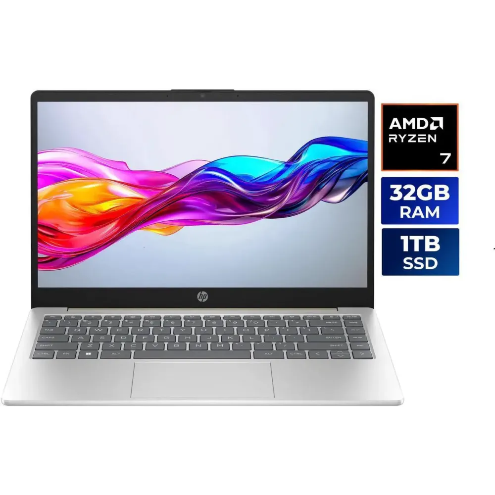 HP 14" HD Laptop AMD Ryzen 7 7730U 32GB Memory 1 TB NVMe SSD AMD Radeon Graphics