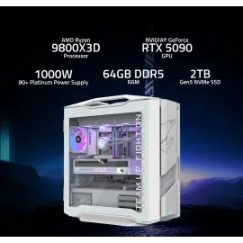 GIGABYTE AORUS SUPREME 5 ICE Gaming Desktop PC, AMD Ryzen 7 9800X3D, AORUS RTX 5090, 64GB DDR5 RAM, 2TB Gen5 NVMe SSD, Windows 11 Home, White