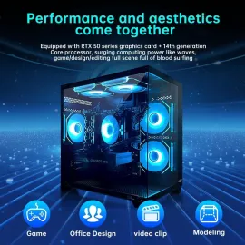 AOACE Gaming PC Desktop INTEL Core i5 14400F, NVIDIA RTX 5060Ti 8G DLSS 4 , 32GB DDR5 RAM 6400MHz,1TB NVMe PCIe4.0, Wi-Fi6E, Game Design Office console,Sea View Room Windows 11