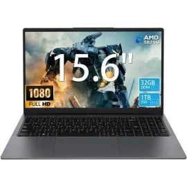 KurieTim Gaming Laptop AMD Ryzen 7 5825U(2.0-4.5GHz), 15.6" FHD Display, 32GB DDR4 RAM 1TB NVMe SSD Laptop Computer with Backlit KB, Fingerprint Unlock, Webcam Switch