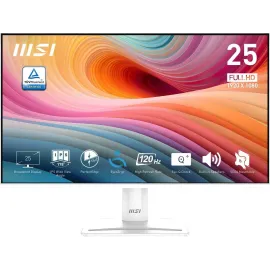 MSI PRO MP251W E2 Gaming Monitor 24.5-inch IPS 1920 x 1080 (FHD), 120Hz, Adaptive Sync, HDR Ready, HDMI, VGA Port, Display Port,VESA Mountable, Tilt, Speaker, 4-side slim bezel ,1ms, White