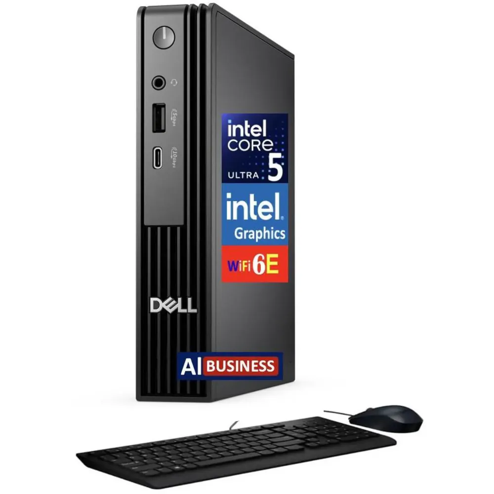 Dell Pro Micro AI Business Mini Desktop (Intel Ultra 5-235T, Intel Graphics, 32GB DDR5, 1TB PCIe SSD, WiFi 6E, Bluetooth 5.3, 90W PSU, RJ-45, 1 Display Port, 1 x HDMI 2.1, Win 11 Pro)