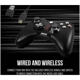 MSI Force GC30V2 Wireless Gaming Controller, Dual Vibration Motors, Dual Connection Modes, Interchangeable D-Pads, Compatible with PC & Android