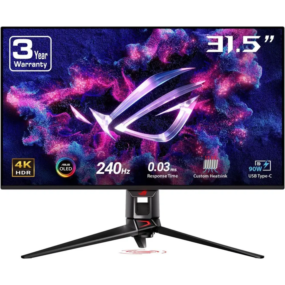 ASUS ROG Swift 32" 4K QD-OLED Gaming Monitor (PG32UCDM) - UHD (3840 x 2160), QD-OLED, 240Hz, 0.03ms, G-SYNC Compatible, Custom Heatsink, Graphene Film, 99% DCI-P3, True 10-bit, 90W USB-C