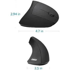 Anker 2.4G Wireless Vertical Ergonomic Optical Mouse, 800 / 1200 /1600 DPI, 5 Buttons for Laptop, Desktop, PC, Macbook - Black