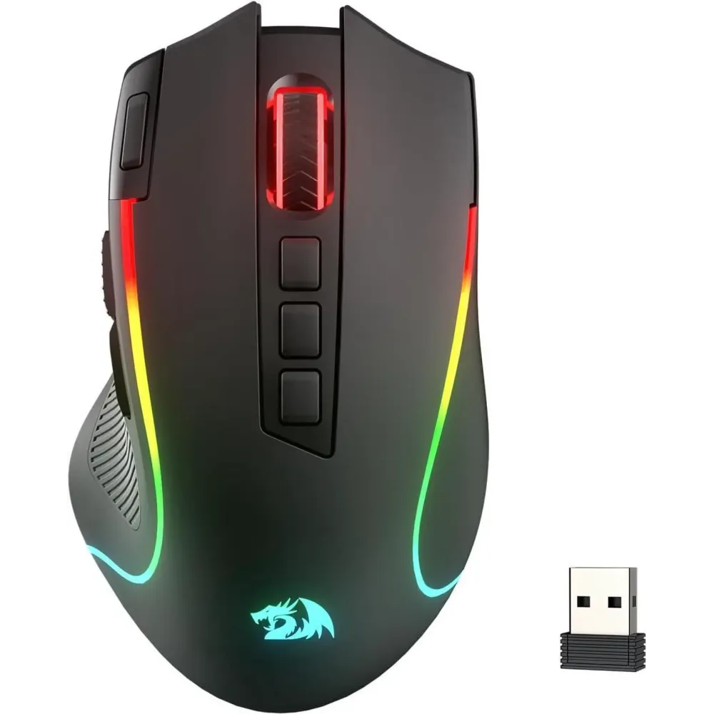 Redragon M612 PRO RGB Gaming Mouse, 8000 DPI BT Wired/Wireless Optical Gamer Mouse 9 Programmable Buttons & 7 Backlit Modes, Software Supports DIY Keybinds Rapid Fire Button, Black
