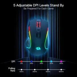 Redragon M612 PRO RGB Gaming Mouse, 8000 DPI BT Wired/Wireless Optical Gamer Mouse 9 Programmable Buttons & 7 Backlit Modes, Software Supports DIY Keybinds Rapid Fire Button, Black