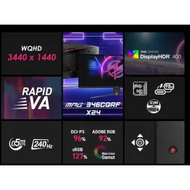 MSI 34" 3440x1440 240 Hz Rapid VA UWQHD Gaming Monitor FreeSync (AMD Adaptive Sync) MPG 346CQRF X24