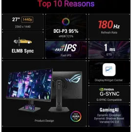 ASUS ROG Strix 27” 1440P USB-C HDR Gaming Monitor (XG27ACG) -QHD, 180Hz, 1ms, Fast IPS, DCI-P3 95%, Extreme Low Motion Blur Sync, G-Sync Compatible, Tripod Socket, Aura Sync, AI Gaming, 3yr warranty