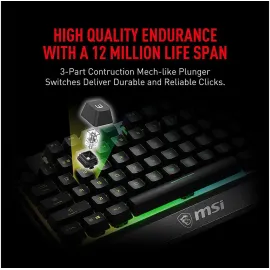 MSI Vigor GK30 Gaming Keyboard & GM11 Gaming Mouse Combo - Mechanical Membrane Switches, 6-Zone RGB, Water Repellent & Splash-Proof, 5000 DPI - Black