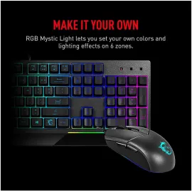MSI Vigor GK30 Gaming Keyboard & GM11 Gaming Mouse Combo - Mechanical Membrane Switches, 6-Zone RGB, Water Repellent & Splash-Proof, 5000 DPI - Black