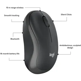 Logitech M240 Silent Bluetooth Mouse, Wireless, Compact, Portable, Smooth Tracking, 18-Month Battery, for Windows, macOS, ChromeOS, Compatible with PC, Mac, Laptop, Tablets (Graphite)