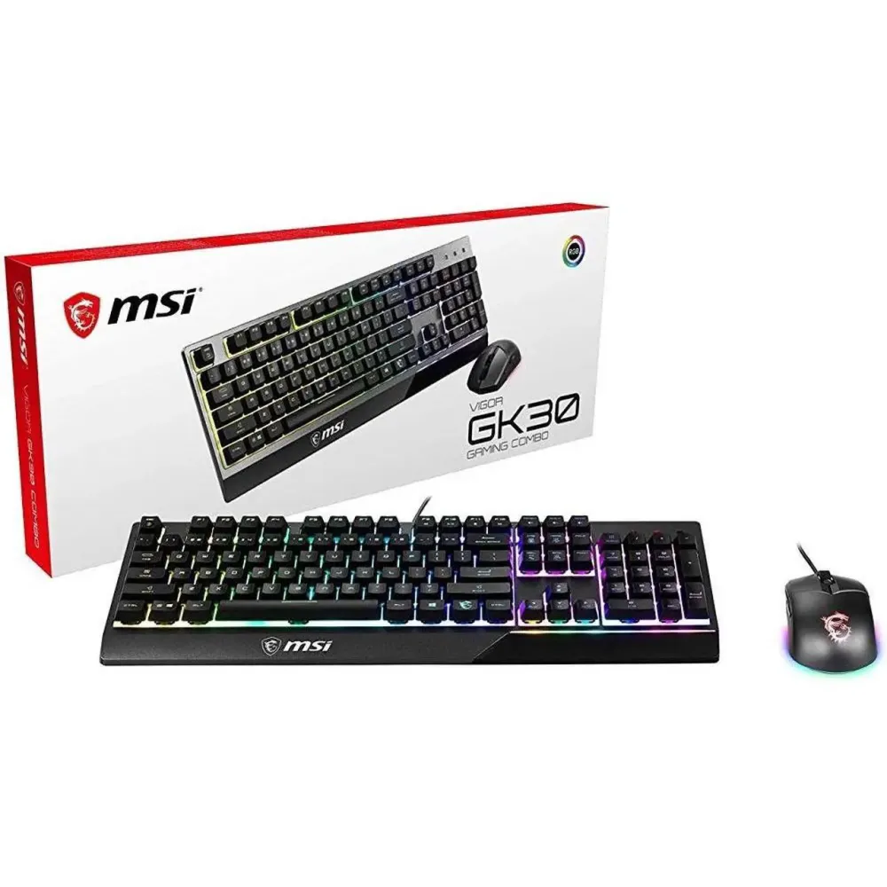 MSI Vigor GK30 Gaming Keyboard & GM11 Gaming Mouse Combo - Mechanical Membrane Switches, 6-Zone RGB, Water Repellent & Splash-Proof, 5000 DPI - Black