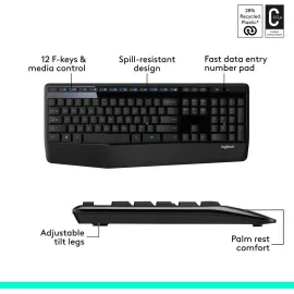 Logitech MK345 Wireless Combo Full-Sized Keyboard with Palm Rest and Comfortable Right-Handed Mouse, 2.4 GHz Wireless USB Receiver, Compatible with PC, Laptop