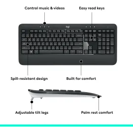 Logitech MK540 Wireless Keyboard Mouse Combo - USB Wireless RF Keyboard - Black - USB Wireless RF Mouse - Optical - 1000 dpi - 3 Button - Scroll Wheel - QWERTY - Black