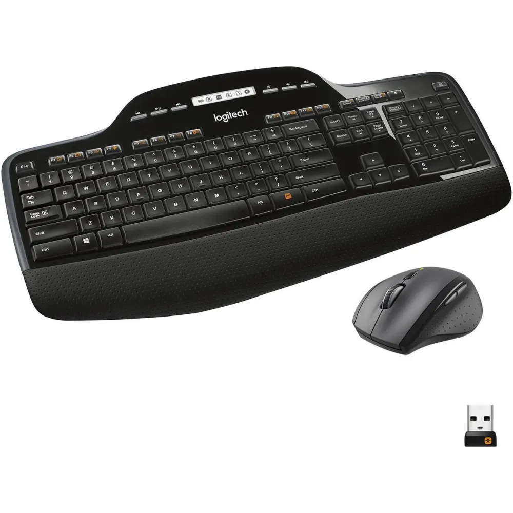 Logitech MK710 Wireless Keyboard and Mouse Combo — Includes Keyboard and Mouse, Stylish Design, Built-In LCD Status Dashboard, Long Battery Life