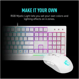 MSI Vigor GK30 Gaming Keyboard & GM11 Gaming Mouse Combo - Mechanical Membrane Switches, 6-Zone RGB, Water Repellent & Splash-Proof, 5000 DPI - White