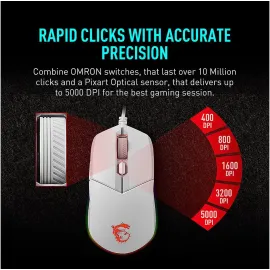 MSI Vigor GK30 Gaming Keyboard & GM11 Gaming Mouse Combo - Mechanical Membrane Switches, 6-Zone RGB, Water Repellent & Splash-Proof, 5000 DPI - White