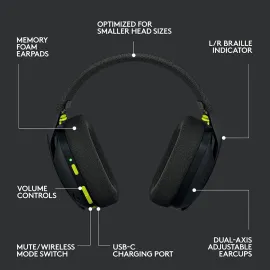 Logitech G435 LIGHTSPEED and Bluetooth Wireless Gaming Headset - Lightweight over-ear headphones, built-in mics, 18h battery, compatible with Dolby Atmos, PC, PS4, PS5, Nintendo Switch, Mobile - Black