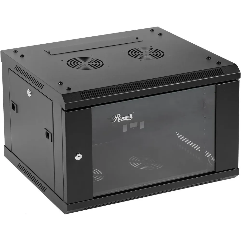 Rosewill 6U Server Rack Enclosure with Glass Door, Locks, & Removable Side Panels Wall Mount Network Cabinet 19 Inch Rack 17.7 Inches Deep Fully Assemble-RSWM-6U001