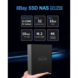 TERRAMASTER F8 SSD Plus NAS - 8Bay All SSD NAS Storage Core i3 8-Core 8-Thread CPU, 16GB DDR5 RAM, 10GbE Port, Palm-Sized Network Attached Storage Peak Performance for Business (Diskless)