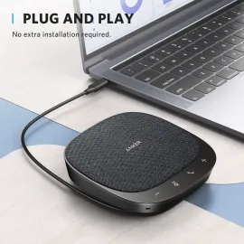 Anker PowerConf S330 USB Speakerphone, Conference Microphone for Home Office, Smart Voice Enhancement, Plug and Play, 360° Voice Coverage via 4 Microphones, and Powerful Sound