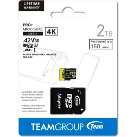 Team 2TB Pro+ microSDXC UHS-I/U3 Class 10 Memory Card with Adapter, compatible with Nintendo-Switch, Steam Deck, and ROG Ally, Speed Up to 160MB/s