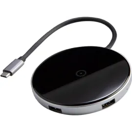 Rosewill 60W Five-Port Wireless Charger and Data Transfer USB Hub with 1 USB-C Port, 3 USB-A Ports and 1 HDMI Port with 4K Ultra HD, USB-C Power Delivery, Qi-Certified, Black