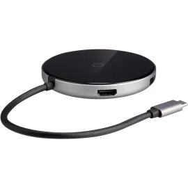 Rosewill 60W Five-Port Wireless Charger and Data Transfer USB Hub with 1 USB-C Port, 3 USB-A Ports and 1 HDMI Port with 4K Ultra HD, USB-C Power Delivery, Qi-Certified, Black