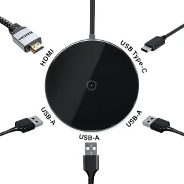 Rosewill 60W Five-Port Wireless Charger and Data Transfer USB Hub with 1 USB-C Port, 3 USB-A Ports and 1 HDMI Port with 4K Ultra HD, USB-C Power Delivery, Qi-Certified, Black