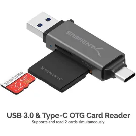SABRENT USB 3.0 and USB Type-C OTG Card Reader Supports SD, SDHC, SDXC, MMC/MicroSD, T-Flash
