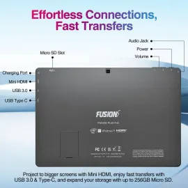 Fusion5 10.1" Windows 11 Tablet PC - Ultra Slim Full HD Tablet Computer - 8GB RAM, 128GB Storage, 10 Inch Display, 5G WiFi, Quad-Core CPU, USB 3.0, Micro HDMI, Dual Cameras, Bluetooth