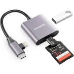 Duomigo 3-in-2 USB C SD TF Card Reader for iPhone/iPad/Mac/Laptop, Dual Connector Memory Card Adapter with USB OTG, Plug and Play