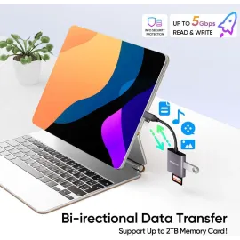 Duomigo 3-in-2 USB C SD TF Card Reader for iPhone/iPad/Mac/Laptop, Dual Connector Memory Card Adapter with USB OTG, Plug and Play