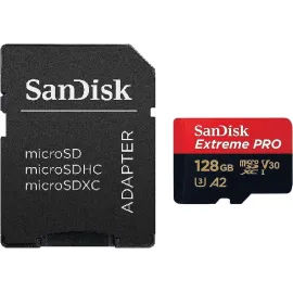 SanDisk 128GB Extreme PRO® microSD UHS-I Card with Adapter C10, U3, V30, A2, 200MB/s Read 90MB/s Write