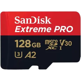 SanDisk 128GB Extreme PRO® microSD UHS-I Card with Adapter C10, U3, V30, A2, 200MB/s Read 90MB/s Write