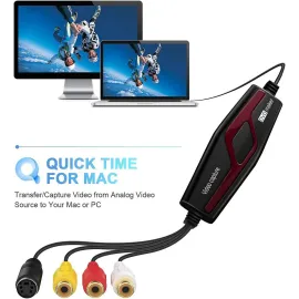 DIGITNOW Video Capture Converter, Capture Analog Video to Digital for Your Mac or Windows 10 PC, VHS to DVD