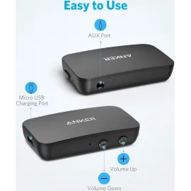 Anker Soundsync A3352 Bluetooth Receiver for Music Streaming with Bluetooth 5.0, 12-Hour Battery Life, Handsfree Calls, Dual Device Connection, for Car, Home Stereo, Headphones, Speakers