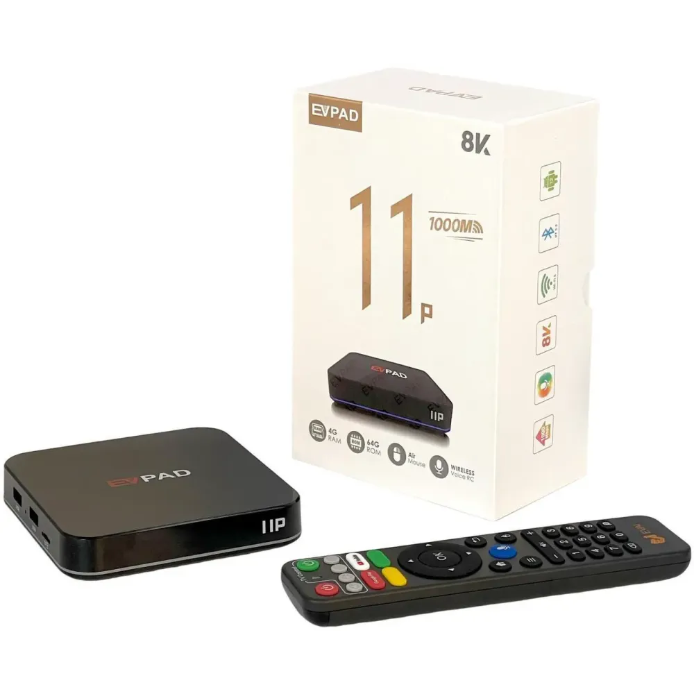 EVPAD11P Android TV Box 4GB RAM 64GB Storage, 8K UHD Output, Wi-Fi 6, Gigabit LAN, Voice Remote 2025 Global Version