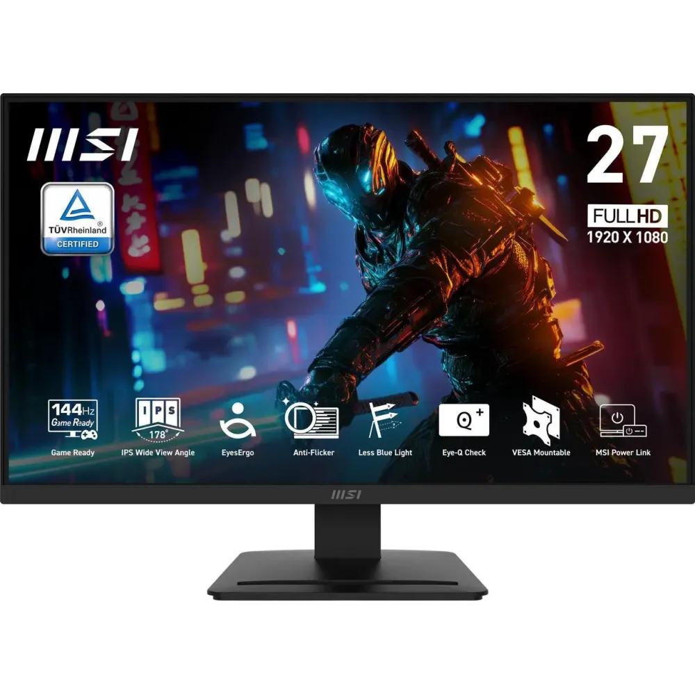MSI PRO MP273L E14 27-inch IPS 1920 x 1080 (FHD) Gaming Office Monitor, 144Hz, Adaptive-Synch, HDR Ready, HDMI, VGA Port,VESA Mountable, Tilt, 4-side slim bezel ,1ms, Black